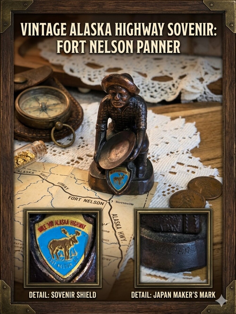 Vintage Alaska Highway Mile 300 Fort Nelson BC Gold Miner Souvenir Figurine